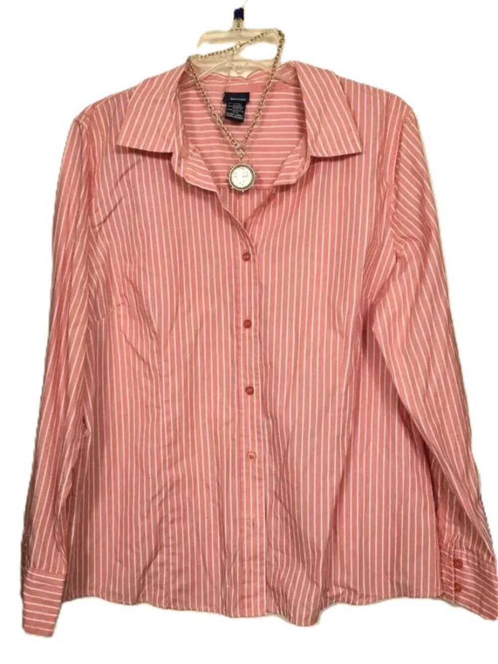 Vtg 🍑 Peach Basic Editions Long Sleeve Striped Button Down Shirt Women's Sz XL